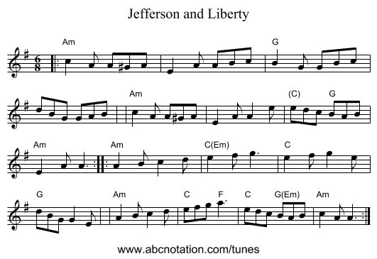 Jefferson and Liberty - staff notation