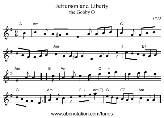 Jefferson and Liberty - staff notation