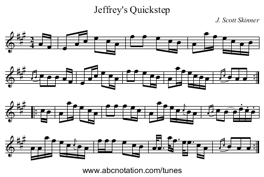 Jeffrey's Quickstep - staff notation