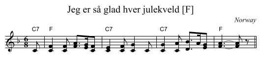Jeg er s&aring; glad hver julekveld [F] - staff notation