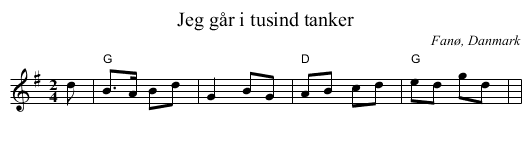 Jeg går i tusind tanker - staff notation