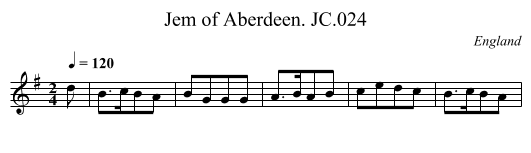 Jem of Aberdeen. JC.024 - staff notation