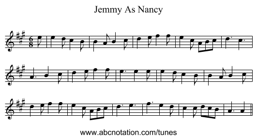 Jemmy As Nancy - staff notation