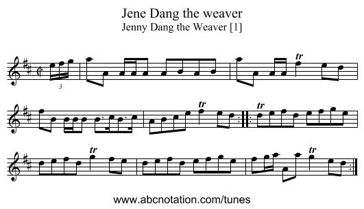 Jene Dang the weaver - staff notation