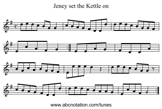 Jeney set the Kettle on - staff notation