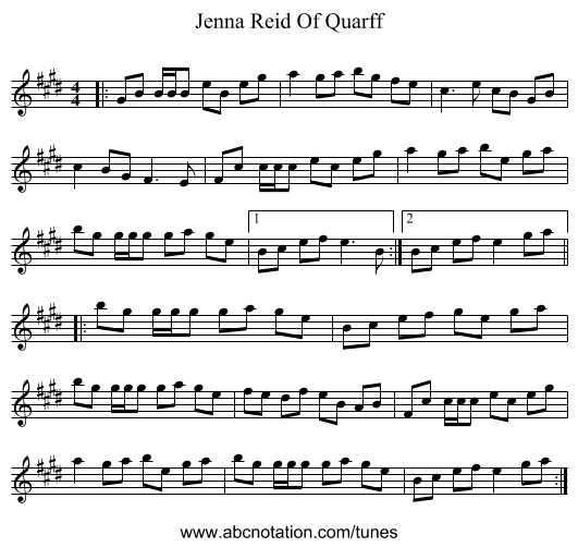 Jenna Reid Of Quarff - staff notation