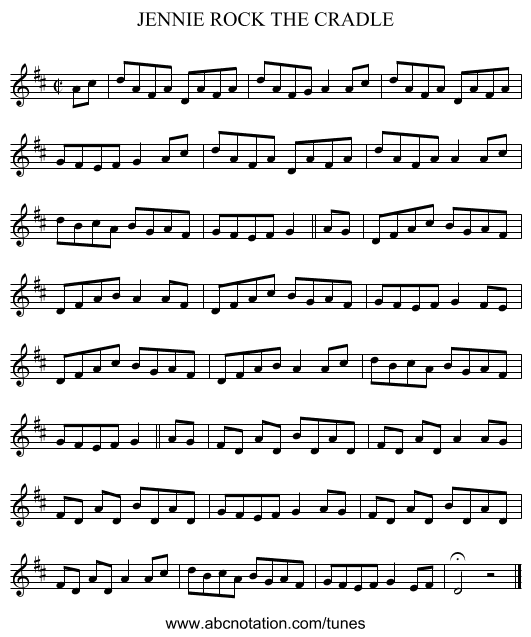 JENNIE ROCK THE CRADLE - staff notation
