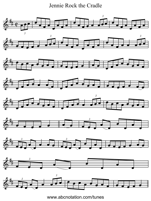 Jennie Rock the Cradle - staff notation