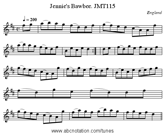 Jennie's Bawbee. JMT115 - staff notation