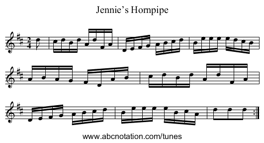 Jennie’s Hornpipe - staff notation