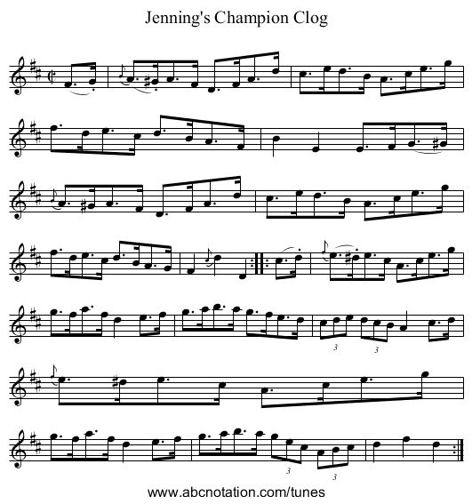 Jenning's Champion Clog - staff notation