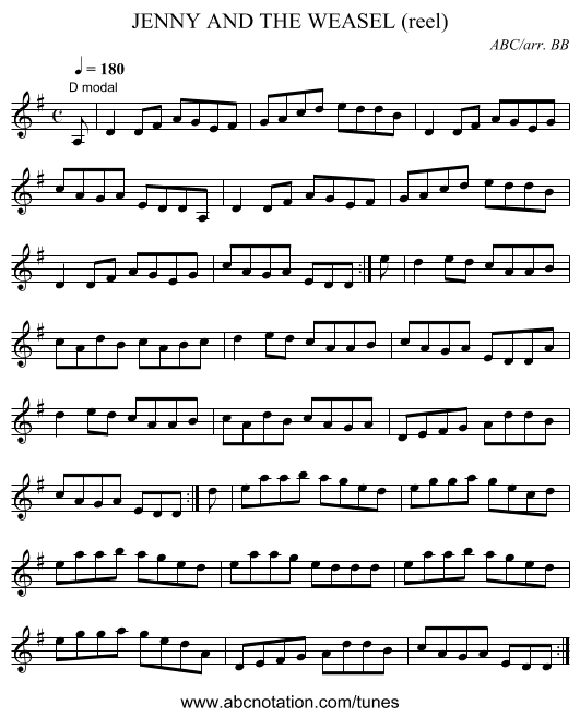 JENNY AND THE WEASEL (reel) - staff notation