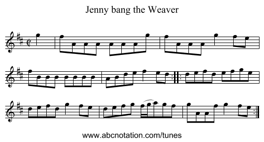 Jenny bang the Weaver - staff notation