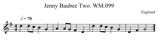 Jenny Baubee Two. WM.099 - staff notation
