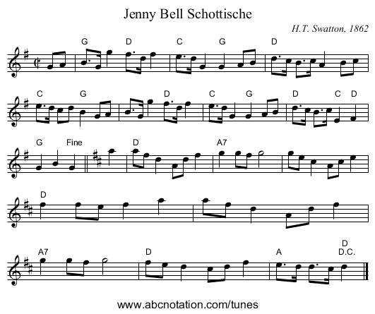 Jenny Bell Schottische - staff notation
