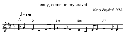 Jenny, come tie my cravat - staff notation