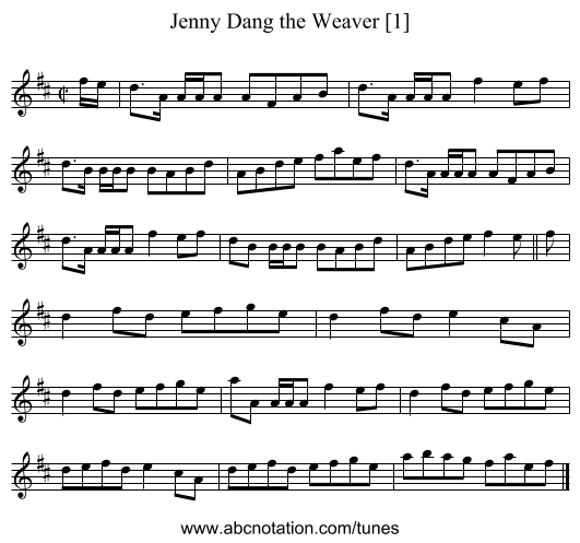 Jenny Dang the Weaver [1] - staff notation