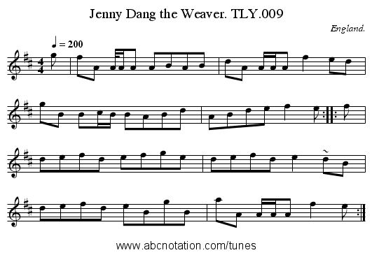 Jenny Dang the Weaver. TLY.009 - staff notation