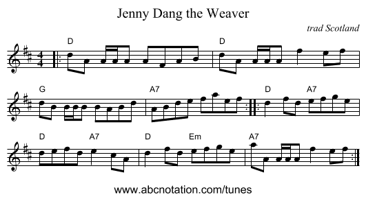 Jenny Dang the Weaver - staff notation