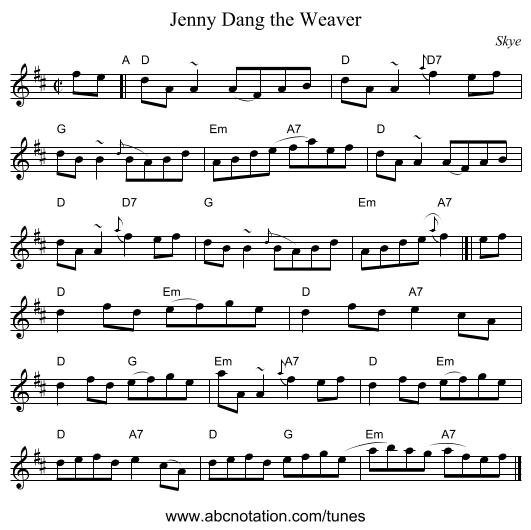 Jenny Dang the Weaver - staff notation