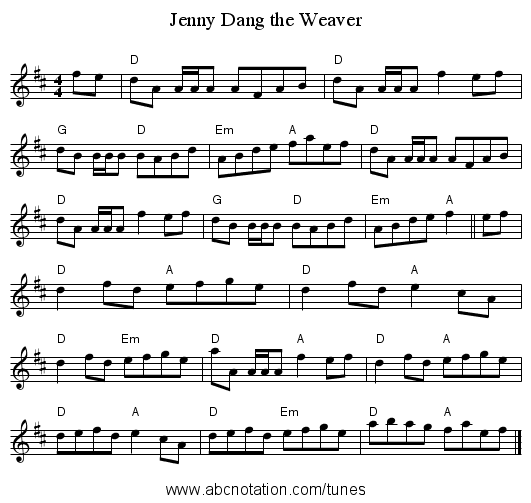 Jenny Dang the Weaver - staff notation