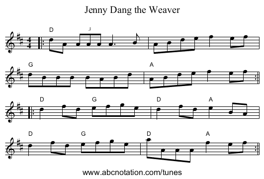Jenny Dang the Weaver - staff notation