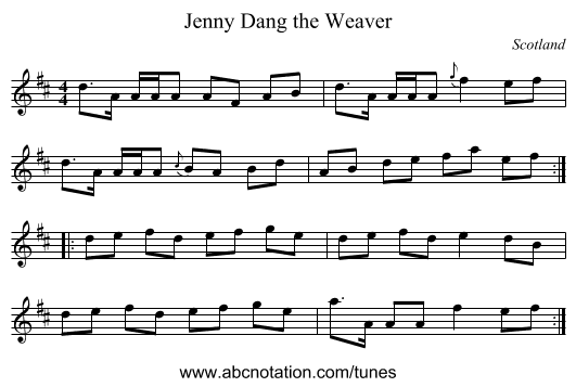 Jenny Dang the Weaver - staff notation