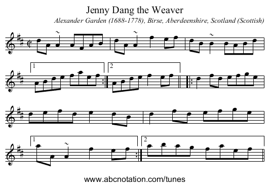 Jenny Dang the Weaver - staff notation