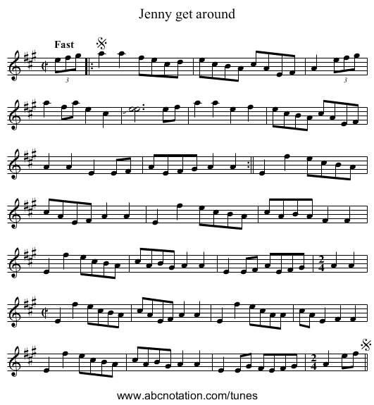 Jenny get around - staff notation