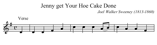 Jenny get Your Hoe Cake Done - staff notation