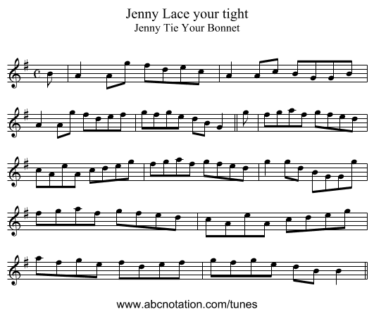 Jenny Lace your tight - staff notation