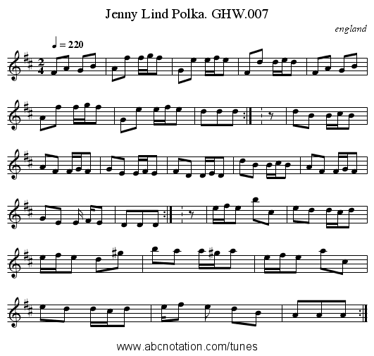 Jenny Lind Polka. GHW.007 - staff notation