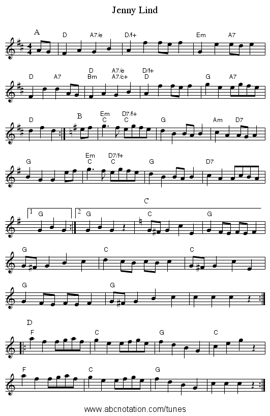 Jenny Lind - staff notation