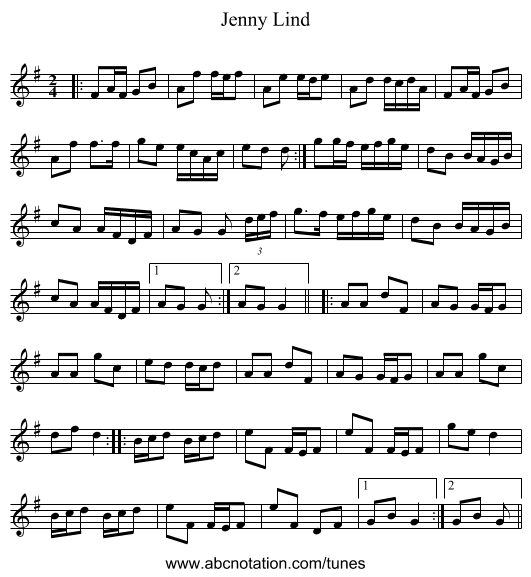 Jenny Lind - staff notation