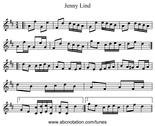 Jenny Lind - staff notation