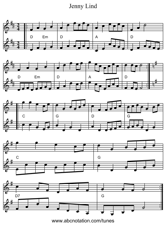 Jenny Lind - staff notation