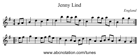 Jenny Lind - staff notation