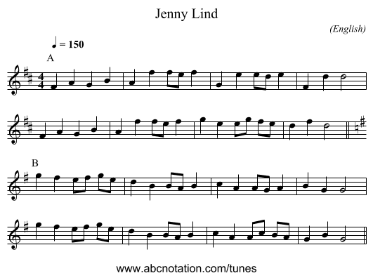 Jenny Lind - staff notation
