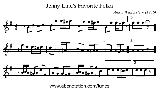 Jenny Lind's Favorite Polka - staff notation