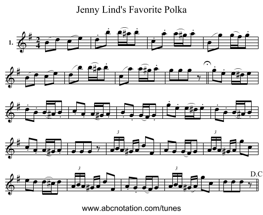 Jenny Lind's Favorite Polka - staff notation