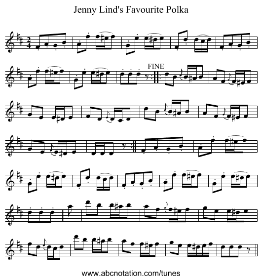 Jenny Lind's Favourite Polka - staff notation