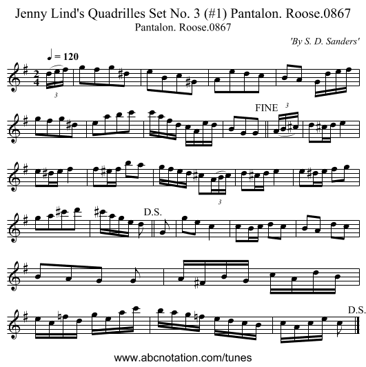 Jenny Lind's Quadrilles Set No. 3 (#1) Pantalon. Roose.0867 - staff notation