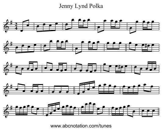 Jenny Lynd Polka - staff notation