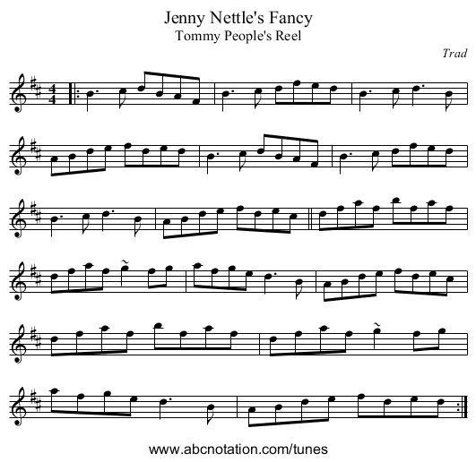 Jenny Nettle's Fancy - staff notation