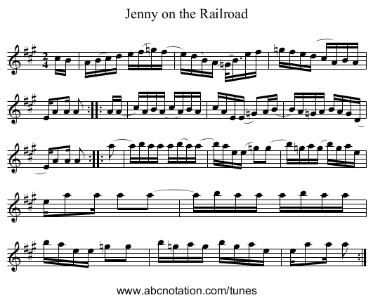 Jenny on the Railroad - staff notation