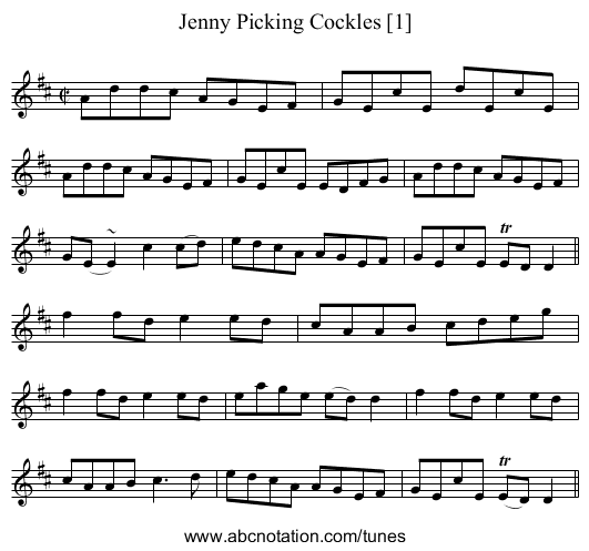 Jenny Picking Cockles [1] - staff notation