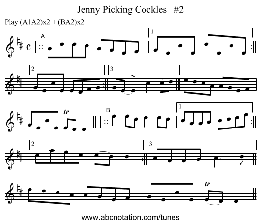 Jenny Picking Cockles   #2 - staff notation