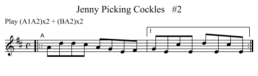Jenny Picking Cockles   #2 - staff notation