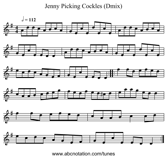 Jenny Picking Cockles (Dmix) - staff notation