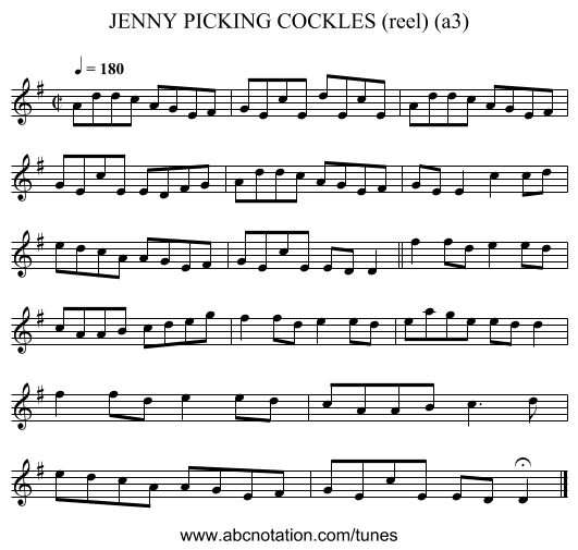JENNY PICKING COCKLES (reel) (a3) - staff notation